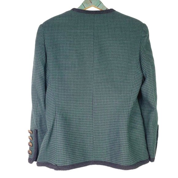 Vtg J. McLaughin for Sandro, Green Houndstooth, Blazer, Jacket, USA Made, Sz 12 - Picture 2 of 12